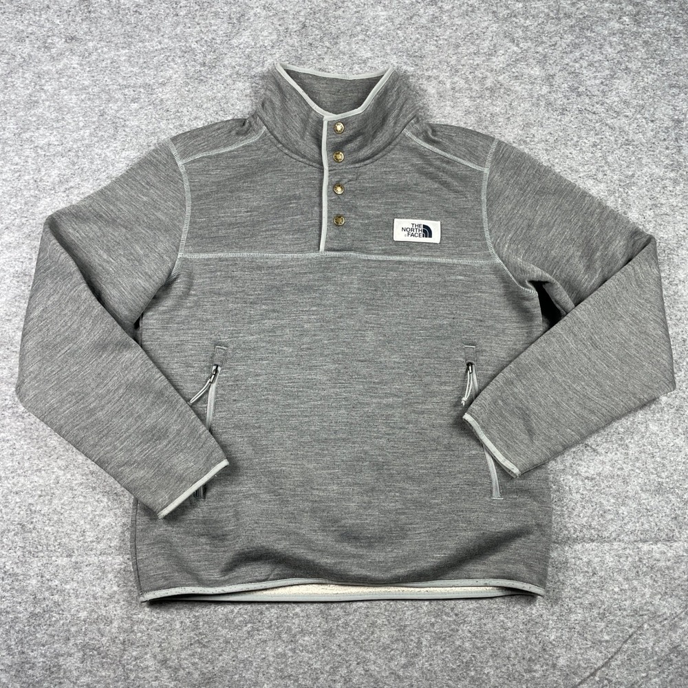 The North Face Pullover Mens M Gray Gordon Lyons Wool Blend Snap Neck Fleece